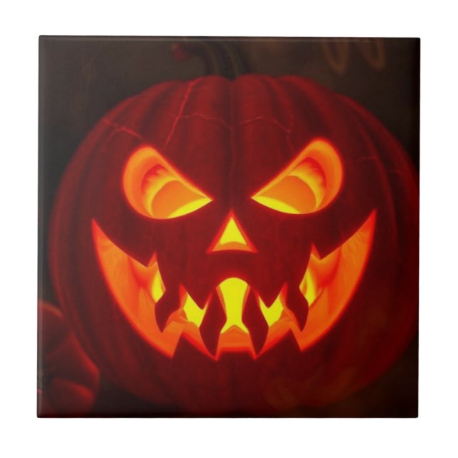 Glowing Jack-O-Lantern Halloween Ceramic Tile (Front)