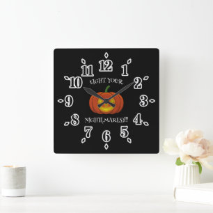 Glowing Jack-o'-Lantern - Light Your Nightmares Square Wall Clock