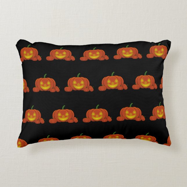Glowing Jack-o'-Lantern Pumpkin Decorative Cushion (Front)
