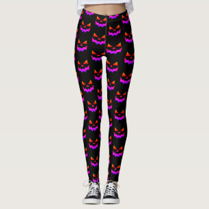 Glowing Jack-o-lantern pumpkin face on Black Leggings