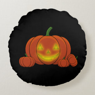 Glowing Jack-o'-Lantern Pumpkin Round Cushion