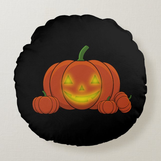 Glowing Jack-o'-Lantern Pumpkin Round Cushion (Front)