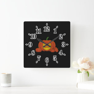 Glowing Jack-o'-Lantern Pumpkin Square Wall Clock
