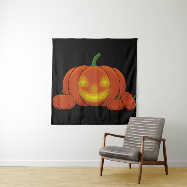 Glowing Jack-o'-Lantern Pumpkin Tapestry (In Situ)