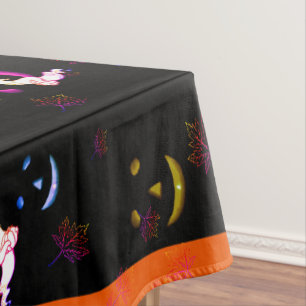 Glowing Jack O Lanterns and Ghosts Halloween Tablecloth