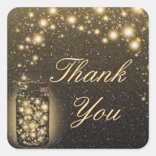 Glowing Jar Of Fireflies Night Stars Thank You Square Sticker