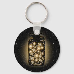 Glowing Jar Of Fireflies With Night Stars Key Ring