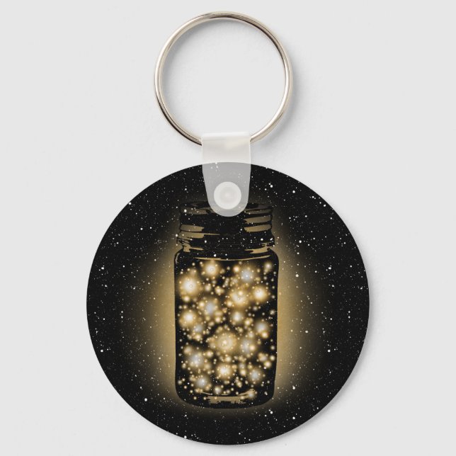 Glowing Jar Of Fireflies With Night Stars Key Ring (Front)