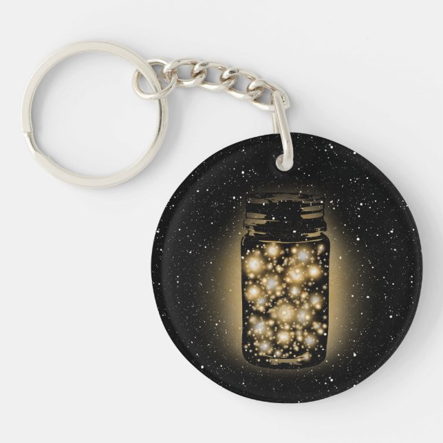 Glowing Jar Of Fireflies With Night Stars Key Ring (Front)
