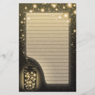 Glowing Jar Of Fireflies With Night Stars Lined Stationery