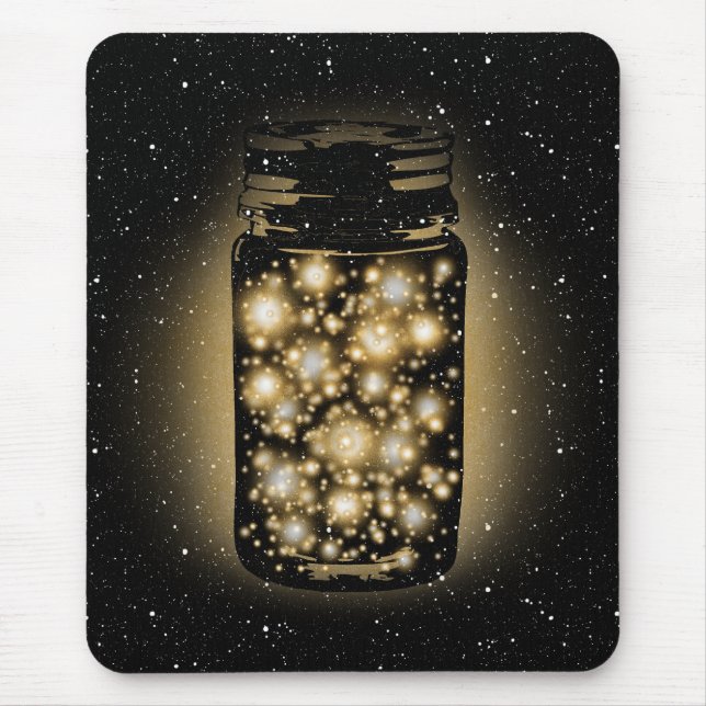 Glowing Jar Of Fireflies With Night Stars Mouse Mat (Front)