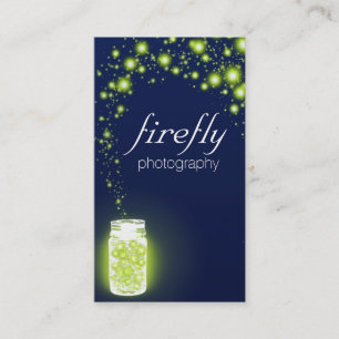 Glowing Jar Of Green Fireflies Blue Night Business Card