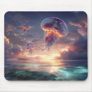 Glowing Jellyfish in Sunset Skies Mouse Mat