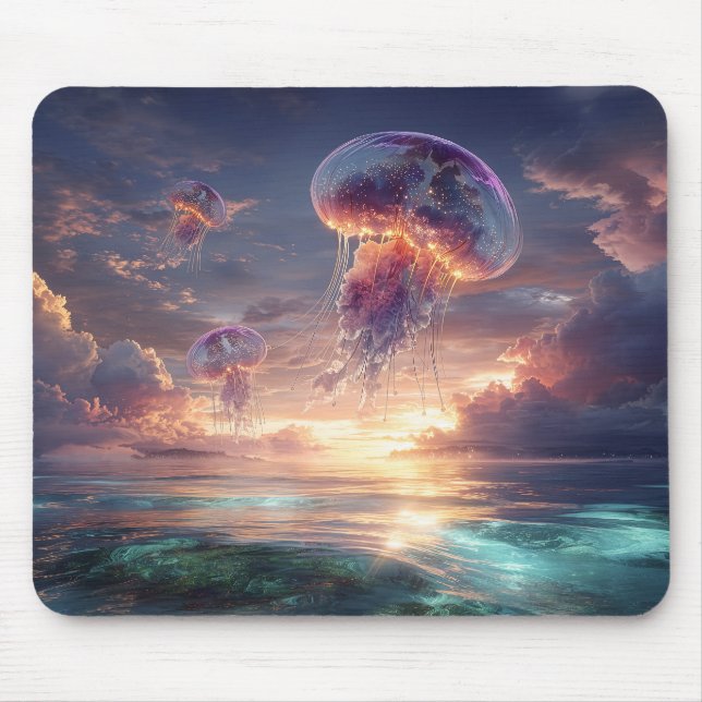 Glowing Jellyfish in Sunset Skies Mouse Mat (Front)