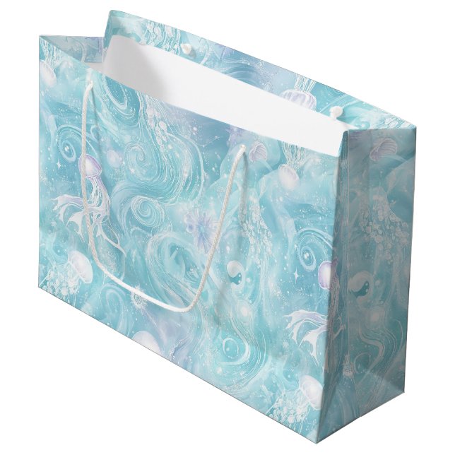Glowing Jellyfish Ocean Pattern Large Gift Bag (Front Angled)