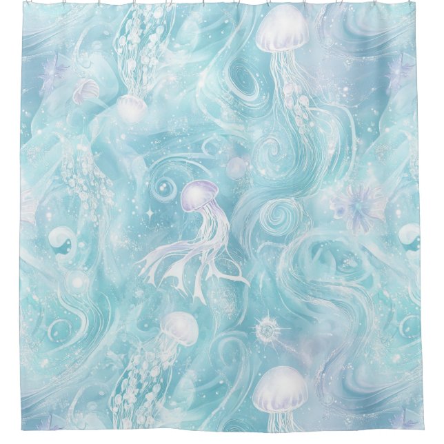 Glowing Jellyfish Ocean Pattern Shower Curtain (Front)