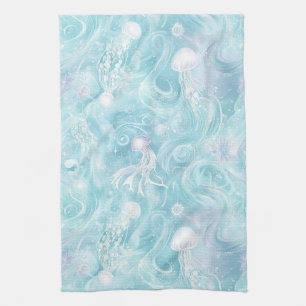 Glowing Jellyfish Ocean Pattern Tea Towel