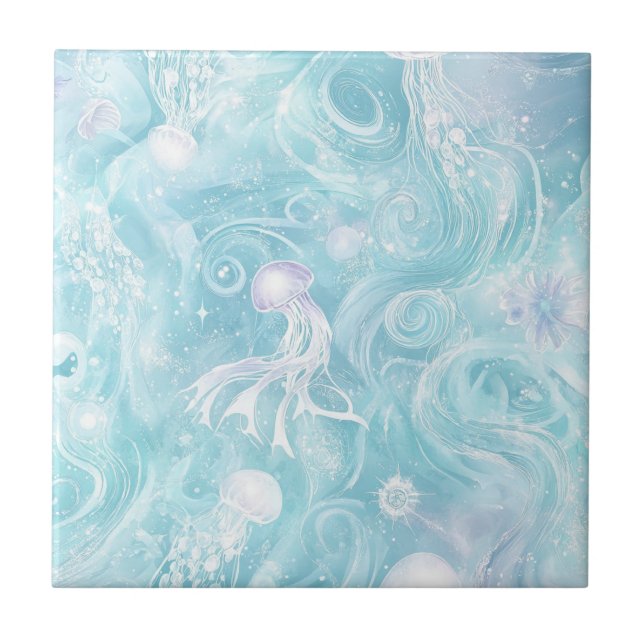 Glowing Jellyfish Ocean Pattern Tile (Front)