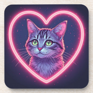 Glowing Kitty Love Art Romantic Pet Lover Gift Coaster