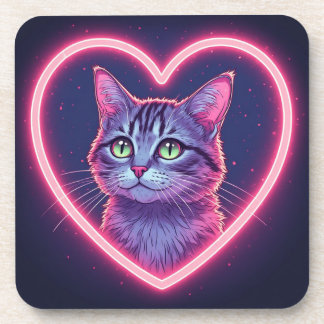 Glowing Kitty Love Art | Romantic Pet Lover Gift Coaster