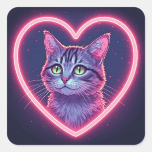 Glowing Kitty Love Art Romantic Pet Lover Gift Square Sticker