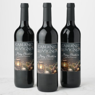 Glowing Lantern & Christmas Garland Custom Name Wine Label
