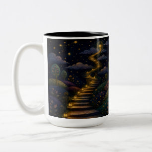 Glowing Lanterns and Starry Night Sky Cartoon Art Two-Tone Coffee Mug