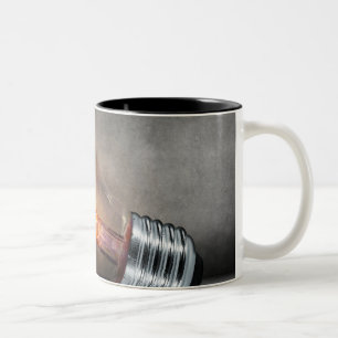 Glowing Light Bulb Cracked Glass Smoke Photo Two-Tone Coffee Mug