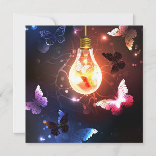 Glowing Light Bulb with Night Butterflies