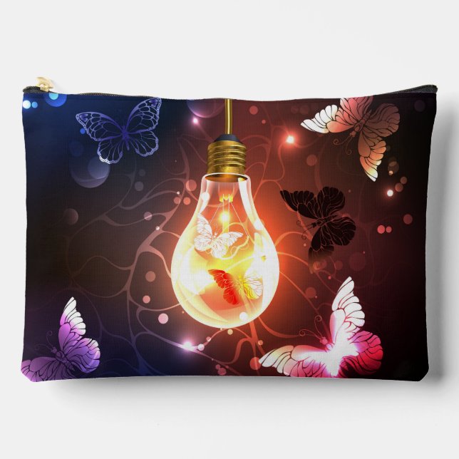 Glowing Light Bulb with Night Butterflies Accessory Pouch (Front)