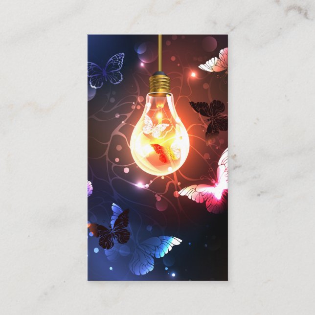 Glowing Light Bulb with Night Butterflies Appointment Card (Front)