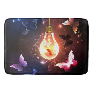 Glowing Light Bulb with Night Butterflies Bath Mat