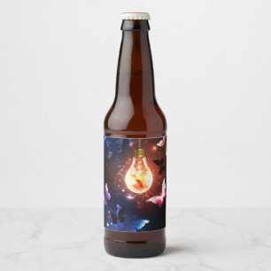 Glowing Light Bulb with Night Butterflies Beer Bottle Label