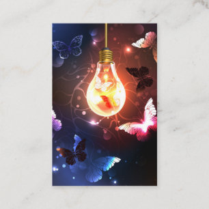 Glowing Light Bulb with Night Butterflies Business Card