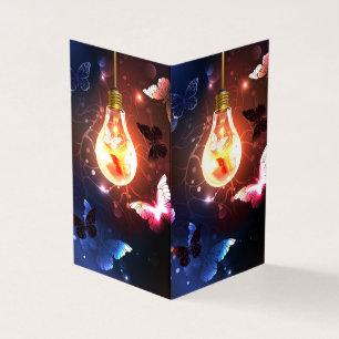 Glowing Light Bulb with Night Butterflies Business Card