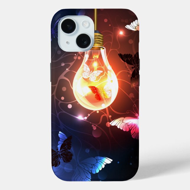 Glowing Light Bulb with Night Butterflies Case-Mate iPhone Case (Back)