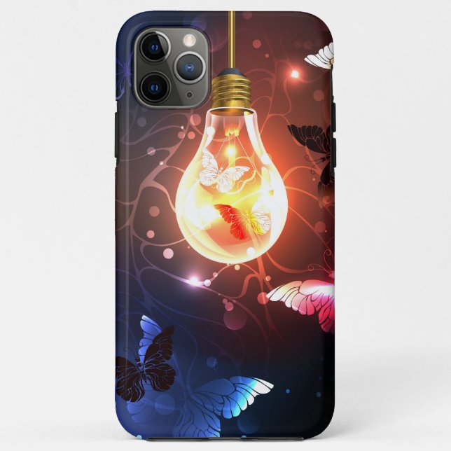 Glowing Light Bulb with Night Butterflies Case-Mate iPhone Case (Back)