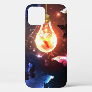 Glowing Light Bulb with Night Butterflies iPhone 12 Case