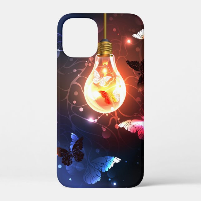 Glowing Light Bulb with Night Butterflies Case-Mate iPhone Case (Back)