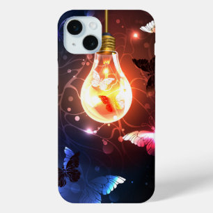 Glowing Light Bulb with Night Butterflies iPhone 15 Mini Case