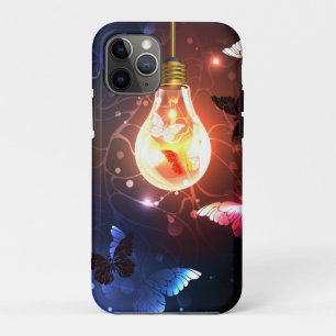 Glowing Light Bulb with Night Butterflies iPhone 11 Pro Case