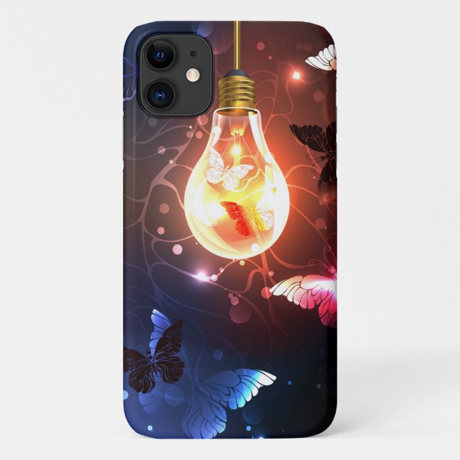 Glowing Light Bulb with Night Butterflies Case-Mate iPhone Case (Back)
