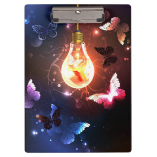 Glowing Light Bulb with Night Butterflies Clipboard