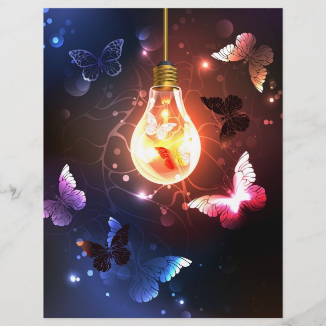 Glowing Light Bulb with Night Butterflies Custom Letterhead (Front)
