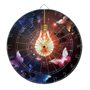 Glowing Light Bulb with Night Butterflies Dartboard