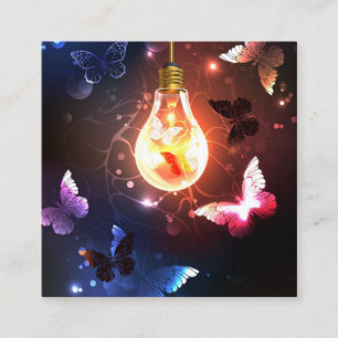 Glowing Light Bulb with Night Butterflies Enclosure Card