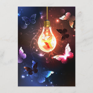 Glowing Light Bulb with Night Butterflies Enclosure Card