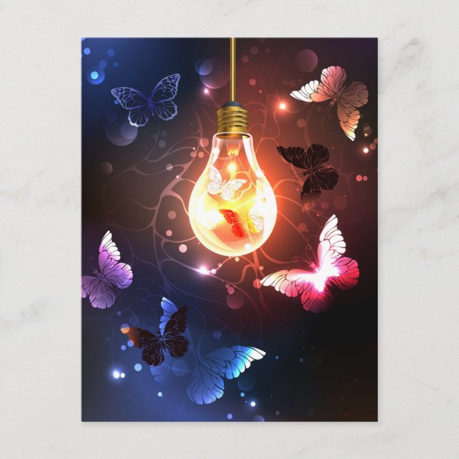 Glowing Light Bulb with Night Butterflies Enclosure Card (Front)