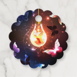 Glowing Light Bulb with Night Butterflies Favour Tags