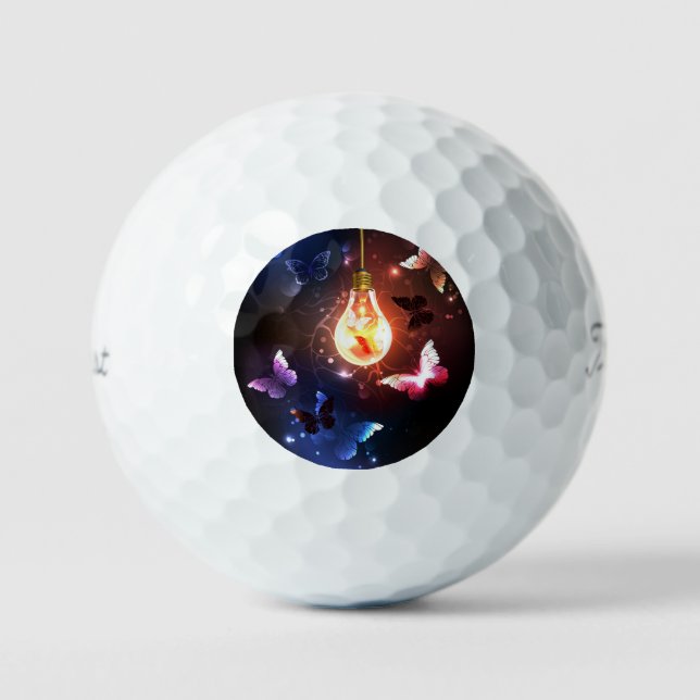 Glowing Light Bulb with Night Butterflies Golf Balls (Front)